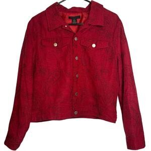 Silkland Red Embroidered Paisley Silk Blend Button Down Jacket Women's Size PXL